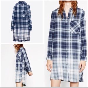 Zara | Plaid Flannel Blue Star Patch Shirt Dress